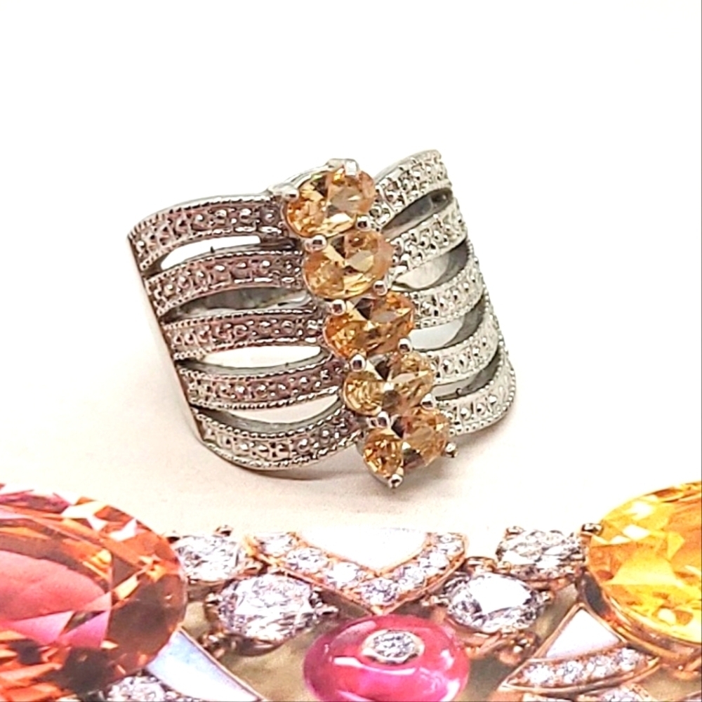 Vintage Oval Morganite Sterling Silver Stacked Ring SZ 8